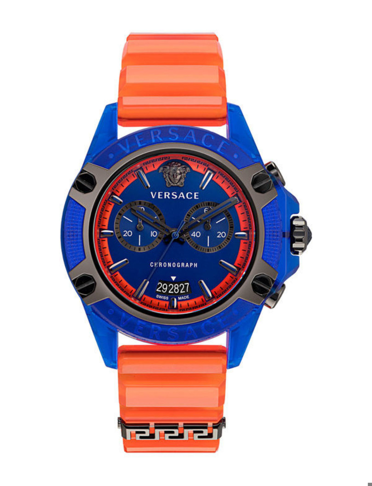 Versace VRSCVEZ700922 Takvimli 44 mm Turuncu Polikarbon Kordon Analog Kol Saati