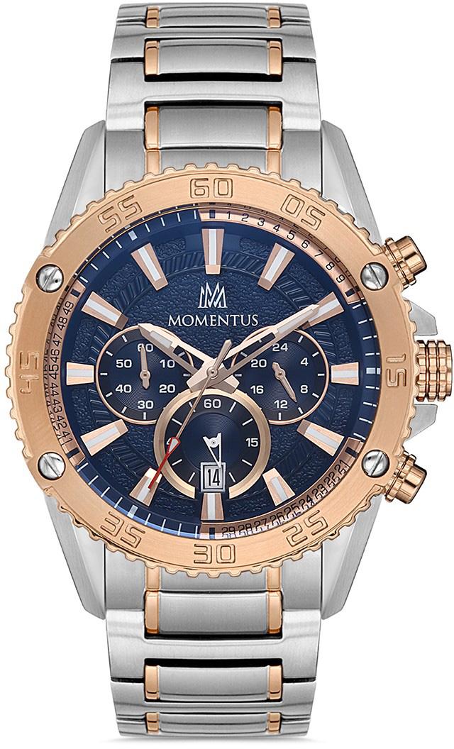 Momentus SM373T-11SR Takvimli 45 mm Gri-Rose Gold Çelik Kordon Analog Kol Saati