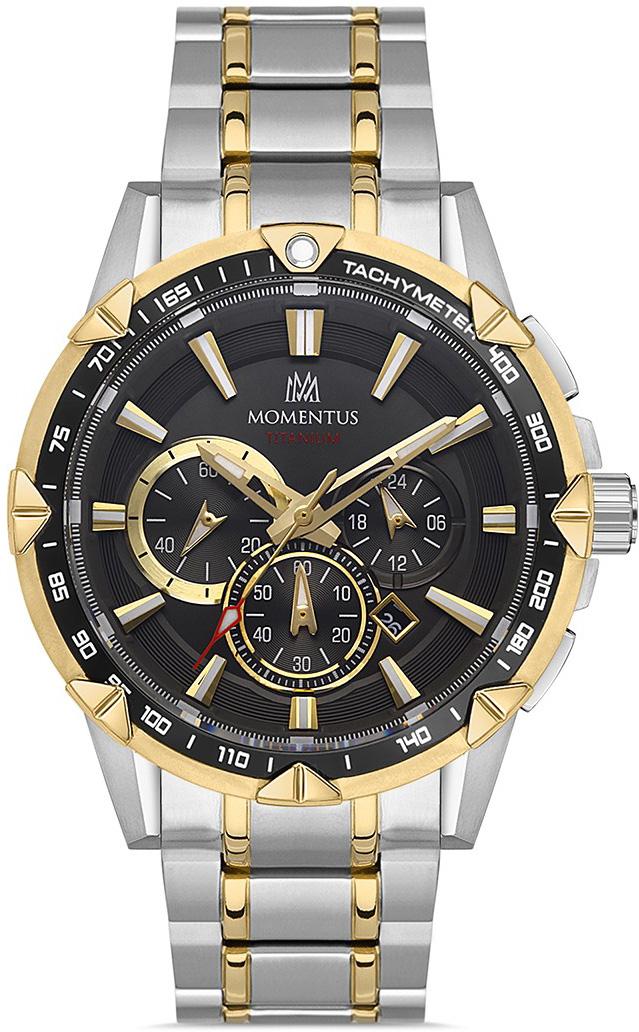 Momentus X800V-05SG Takvimli 44 mm Altın-Çelik Kordon Analog Kol Saati