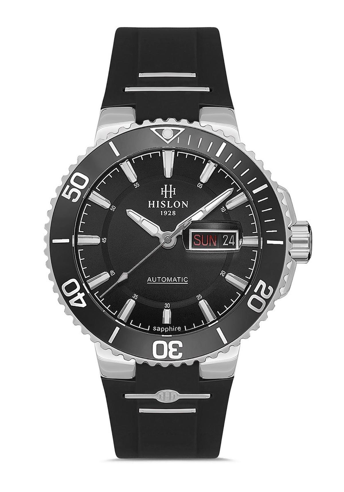 Hislon SD137T-04BB Takvimli 43 mm Siyah Silikon Kordon Analog Erkek Kol Saati