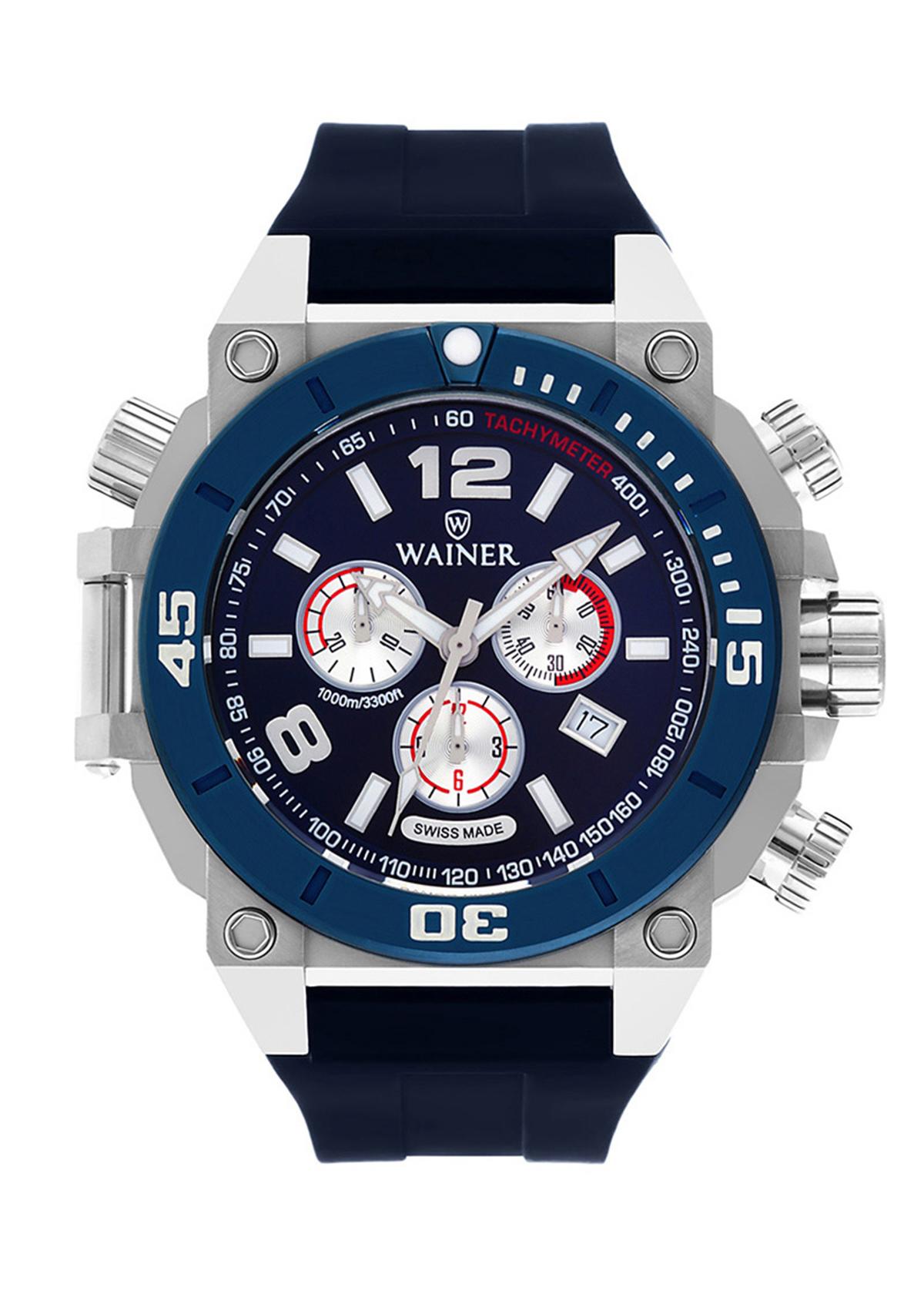 Wainer WA.10920-G Pusulalı Takvimli 50 mm Lacivert Çelik Kordon Analog Erkek Kol Saati