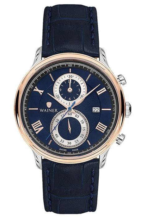 Wainer WA.19588-B Pusulalı Takvimli 43 mm Lacivert Deri Kordon Analog Erkek Kol Saati