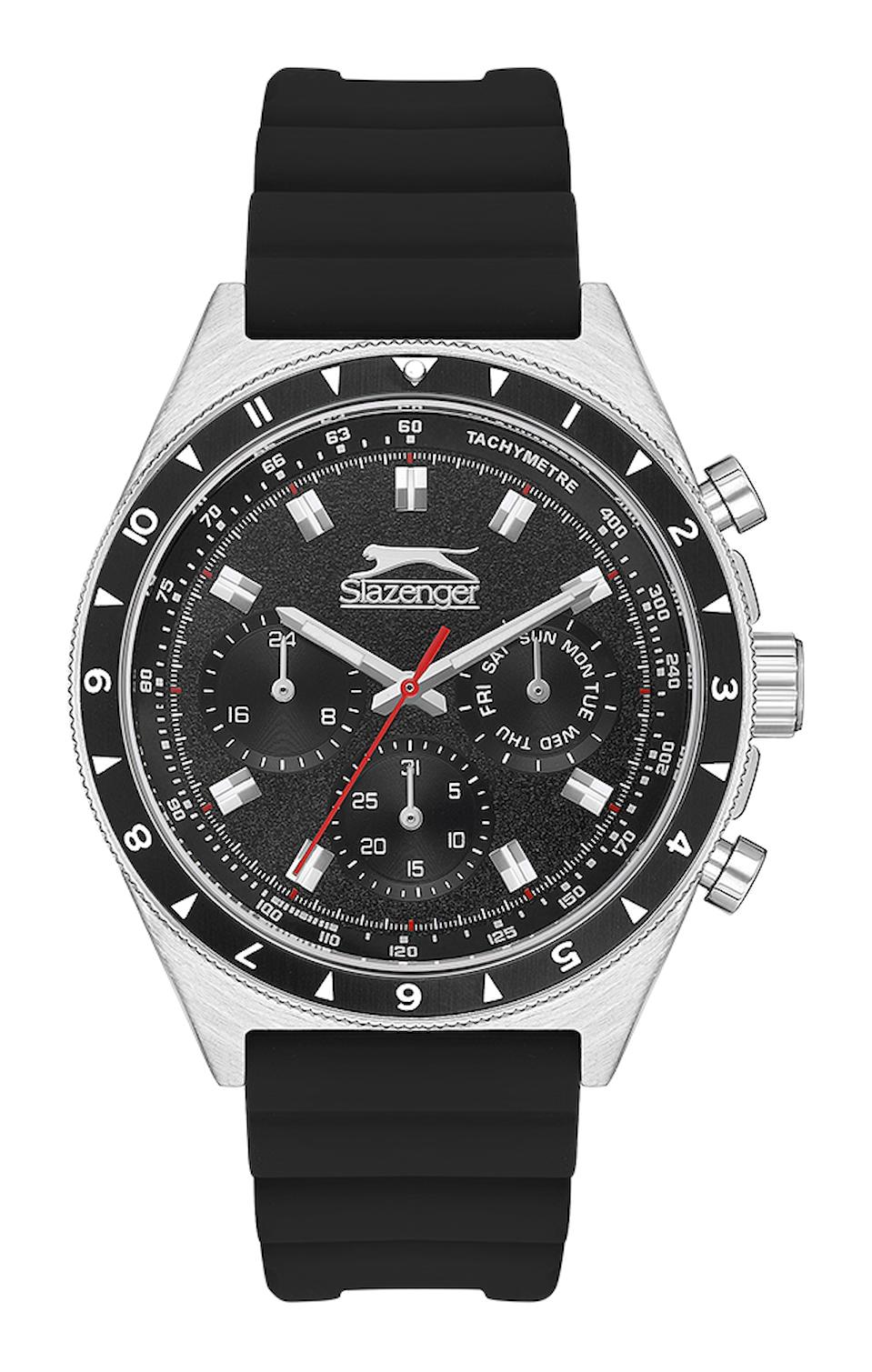 Slazenger SL.09.2247.2.01 Takvimli 44 mm Siyah Silikon Kordon Analog Erkek Kol Saati