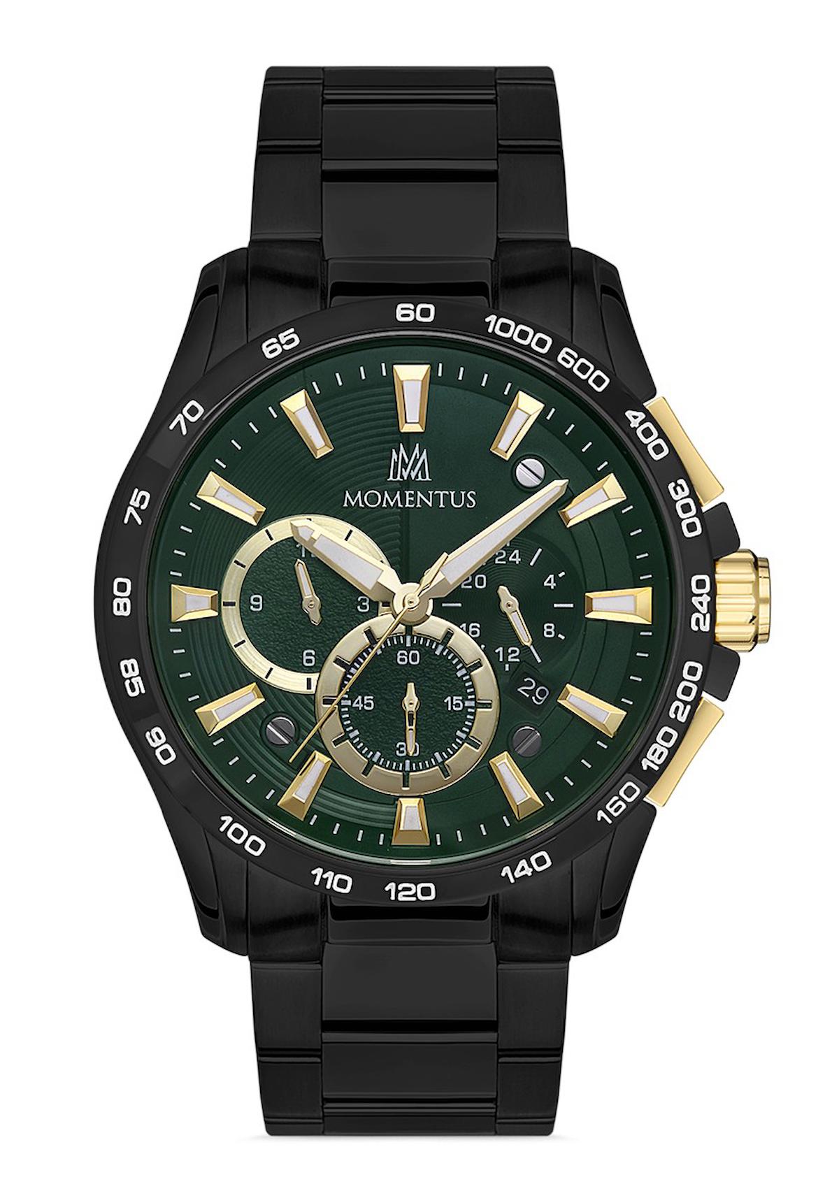 Momentus SM349B-15SG Takvimli 44 mm Siyah Çelik Kordon Analog Erkek Kol Saati