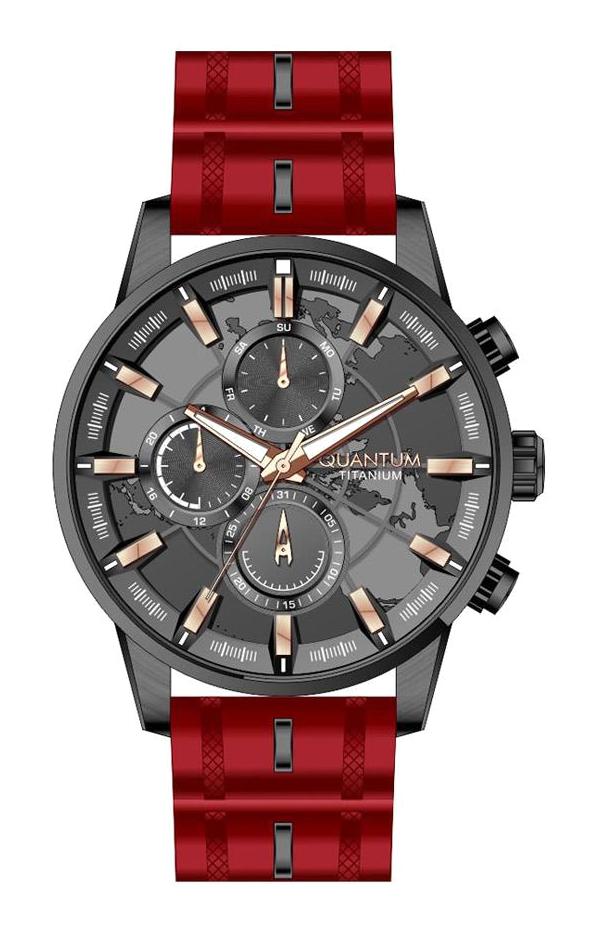 Quantum TTG1037.068 49 mm Kırmızı Silikon Kordon Analog Erkek Kol Saati