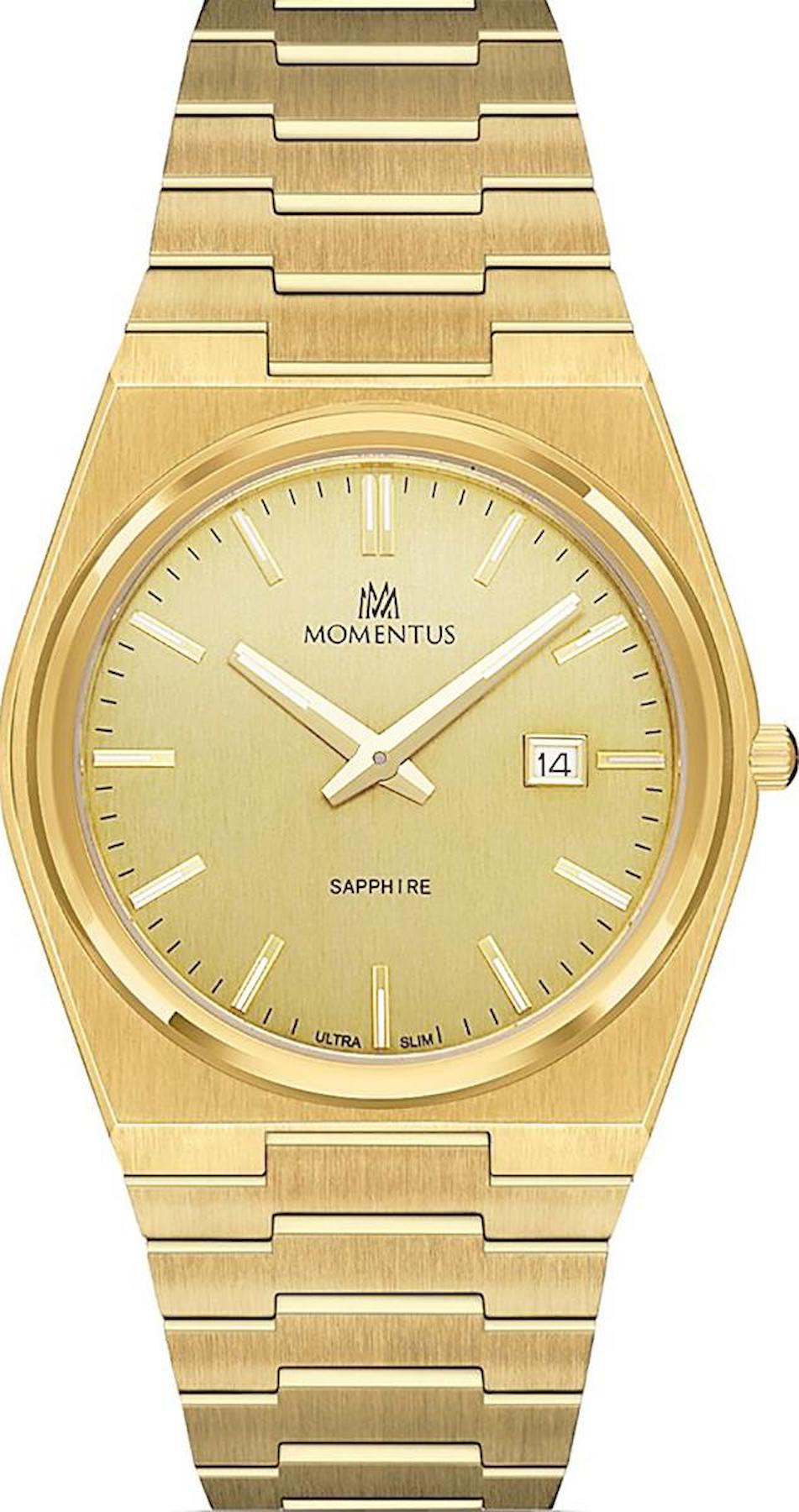 Momentus EM345G-18SG Takvimli 40 mm Altın Çelik Kordon Analog Erkek Kol Saati