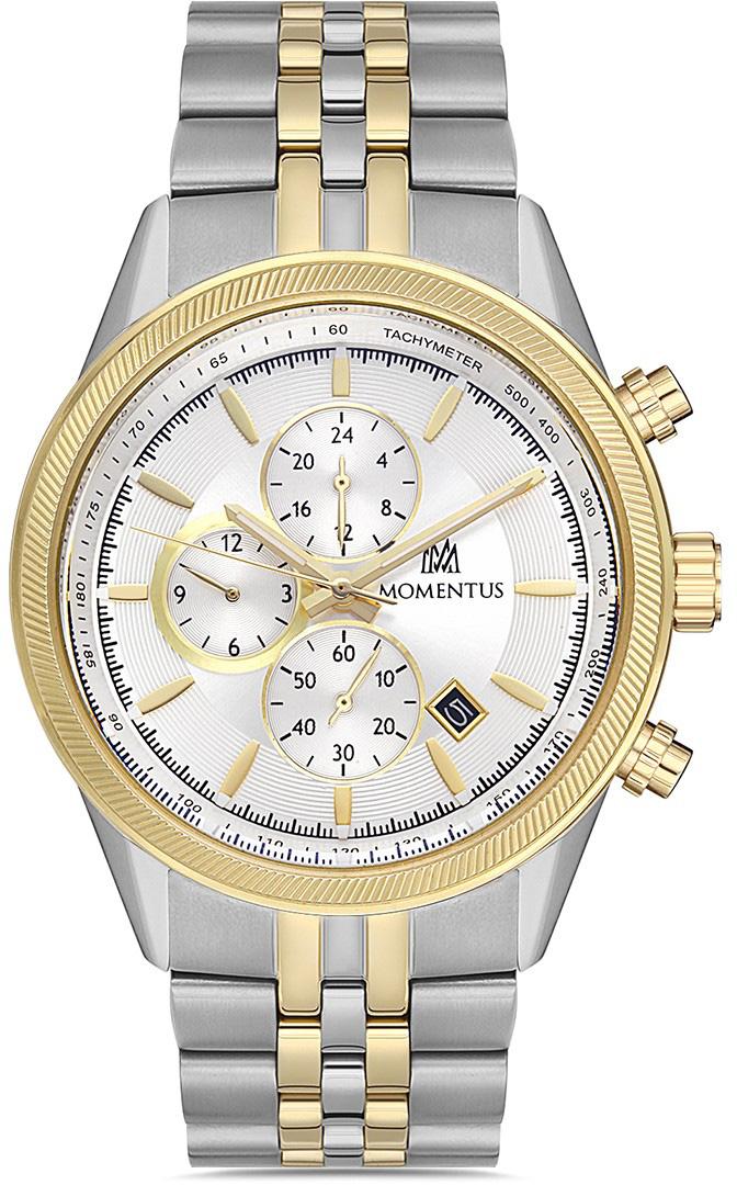 Momentus SM370T-02SG Takvimli 45 mm Altın-Çelik Kordon Analog Kol Saati