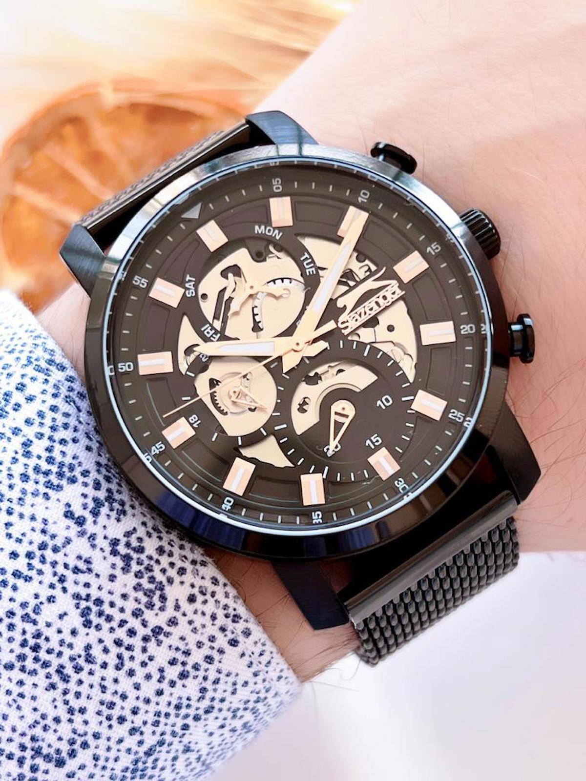 Slazenger BLKT.2.701 Su Geçirmez Takvimli 46-50 mm Siyah Çelik Kordon Analog Kol Saati