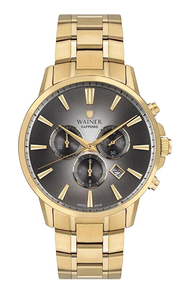 Wainer WA.19333-B Pusulalı Takvimli 44 mm Altın Çelik Kordon Analog Erkek Kol Saati