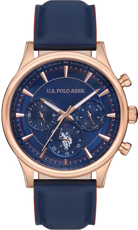 U.S. Polo Assn USPA1010-06 Takvimli 45 mm Lacivert Deri Kordon Analog Erkek Kol Saati