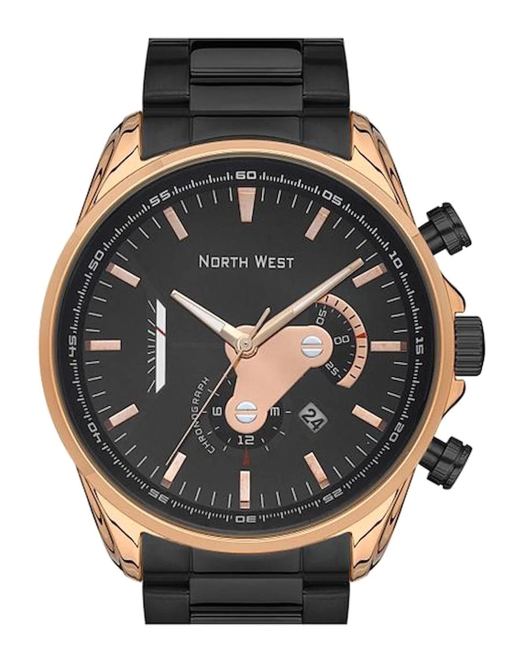 Northwest NW-2107-E Takvimli 41-45 mm Siyah Çelik Kordon Analog Kol Saati