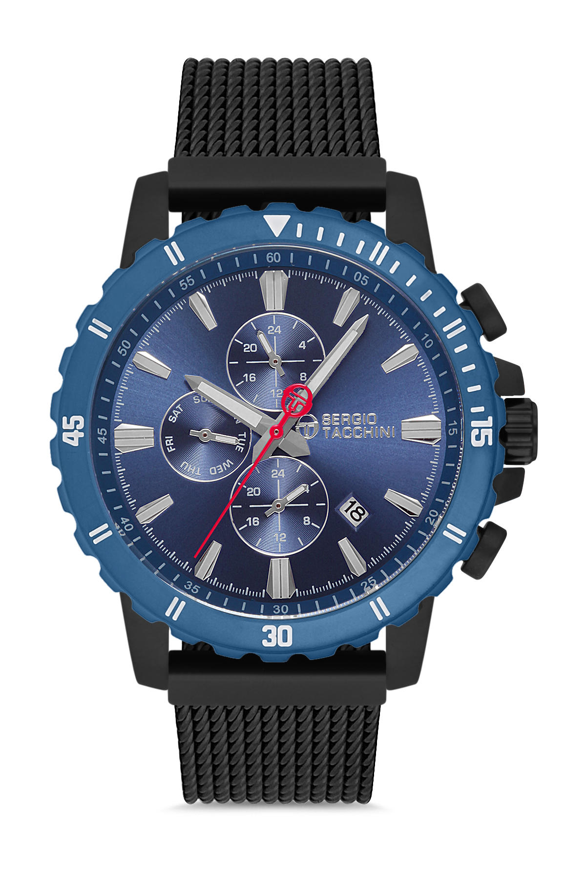 Sergio Tacchini ST.1.10020.5 Takvimli Siyah Metal Kordon Analog Erkek Kol Saati