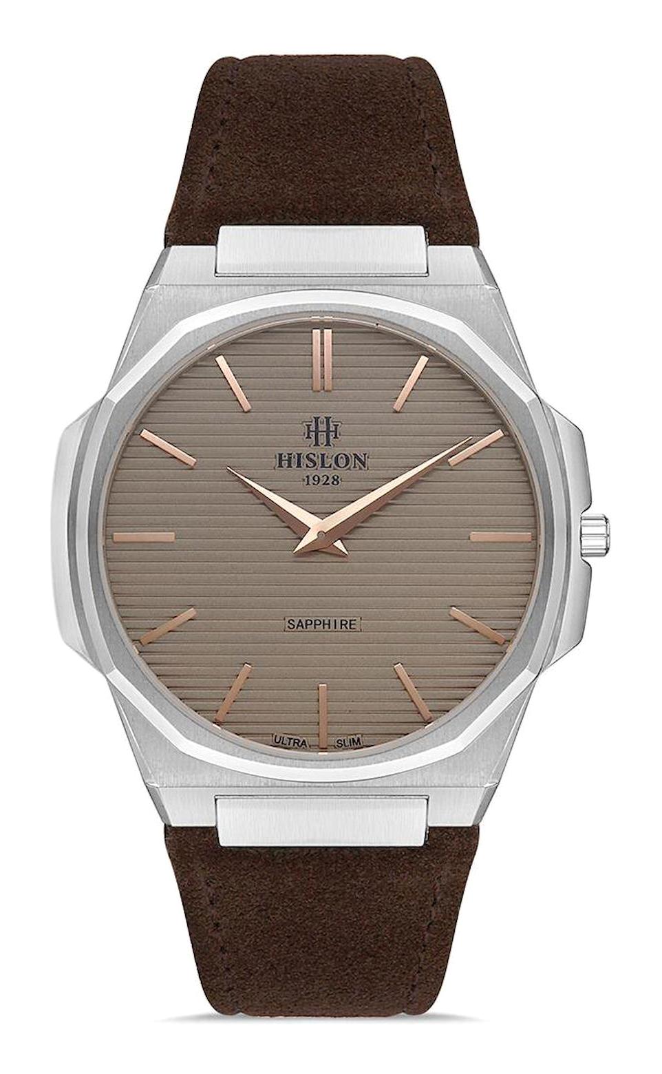 Hislon CL130S-05KR 40 mm Kahverengi Deri Kordon Analog Erkek Kol Saati