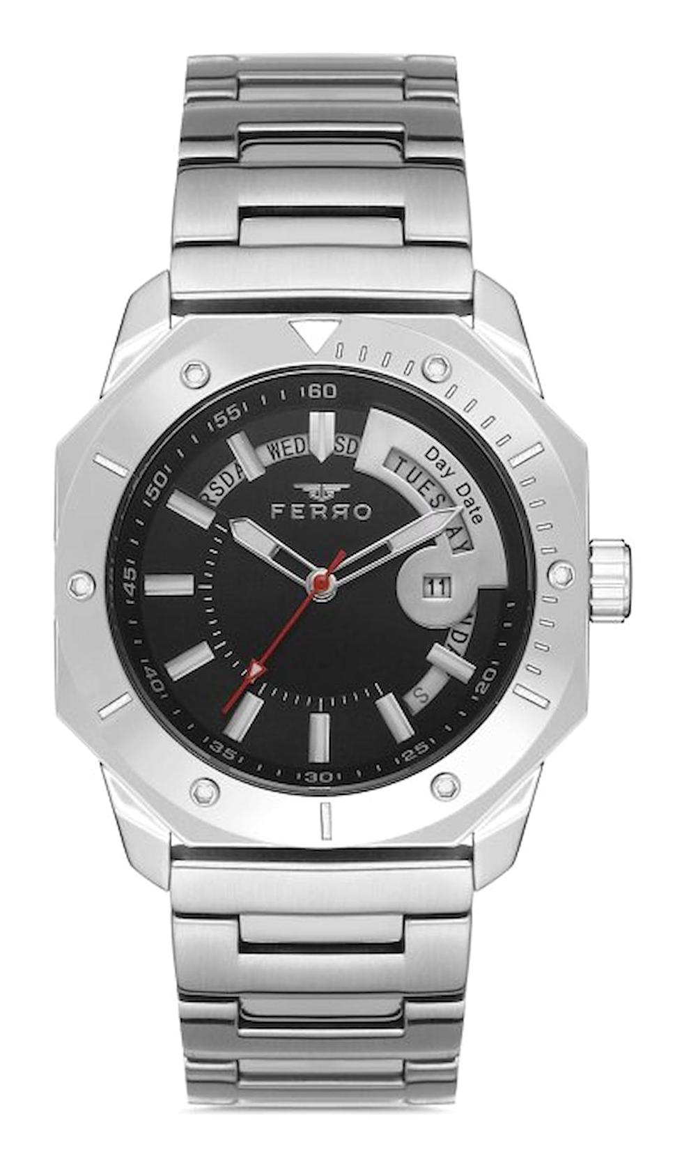 Ferro F11198A-A2 Takvimli 43 mm Çelik Kordon Analog Erkek Kol Saati