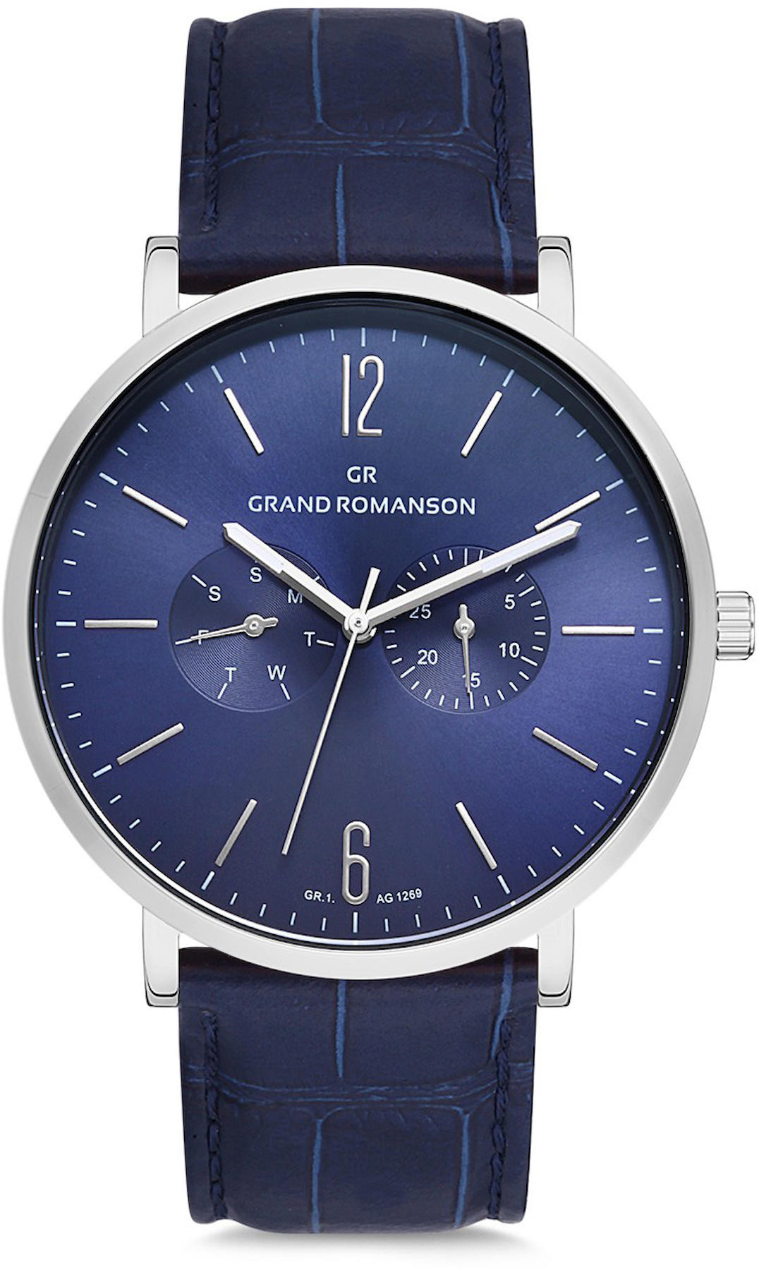Romanson GR.1.AG1269.03 Takvimli 45 mm Lacivert Deri Kordon Analog Kol Saati