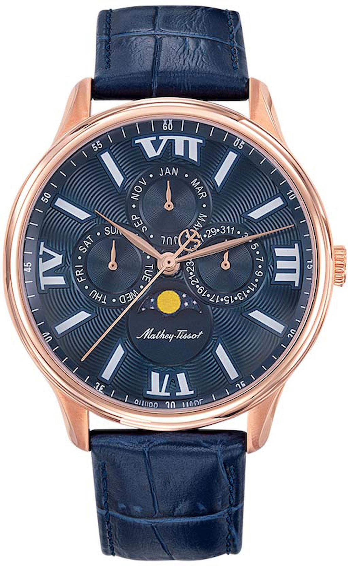 Mathey-Tissot H1886RPBU Takvimli 42 mm Lacivert Deri Kordon Analog Kol Saati