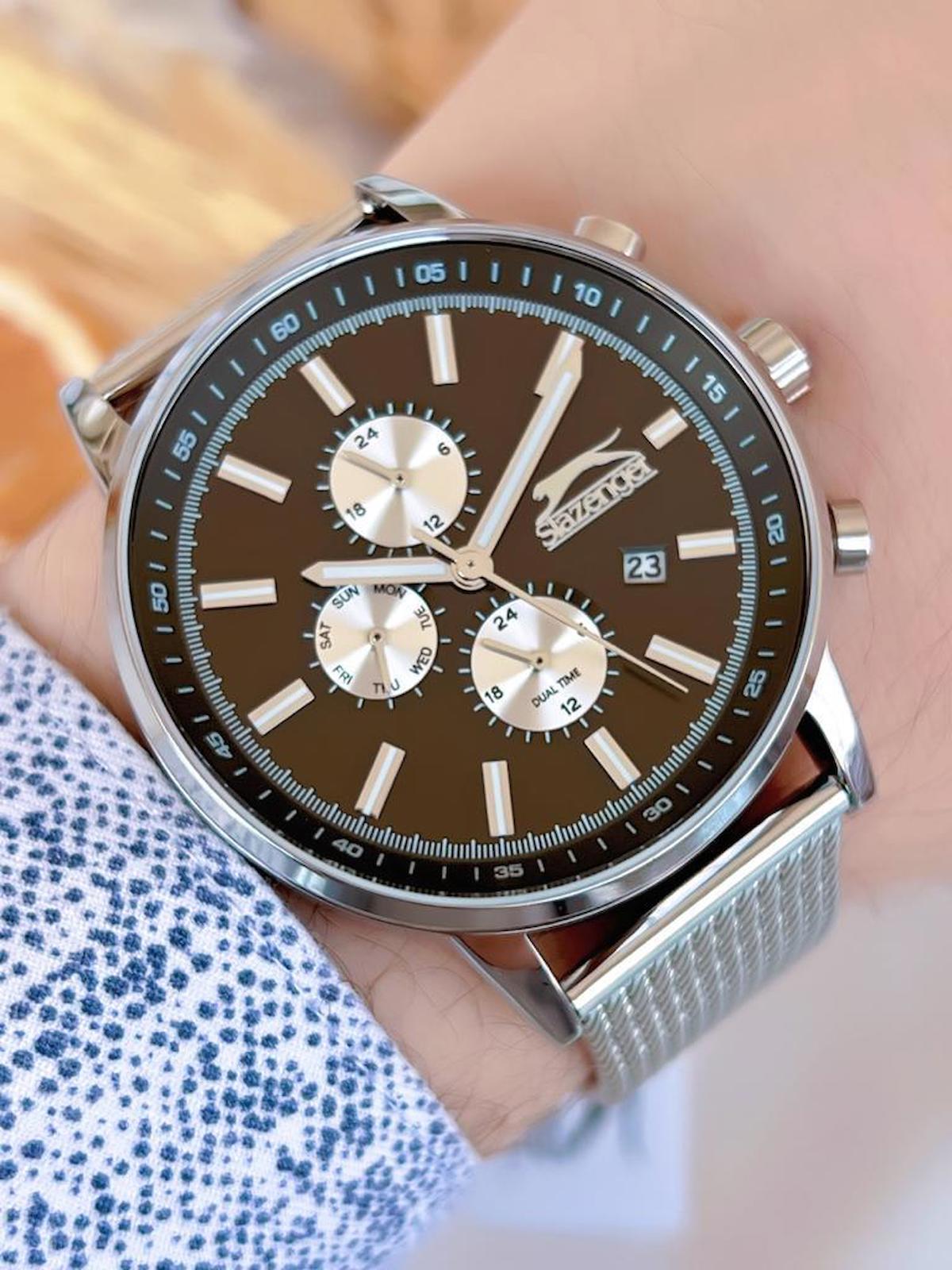 Slazenger BLKT.2.696 Su Geçirmez Takvimli 46-50 mm Çelik Kordon Analog Kol Saati