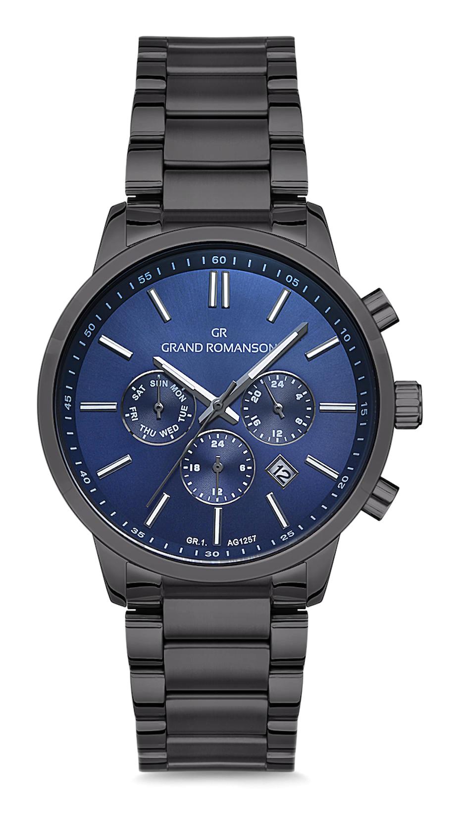 Romanson GR.1.AG1257.05 Takvimli 44 mm Siyah Çelik Kordon Analog Erkek Kol Saati