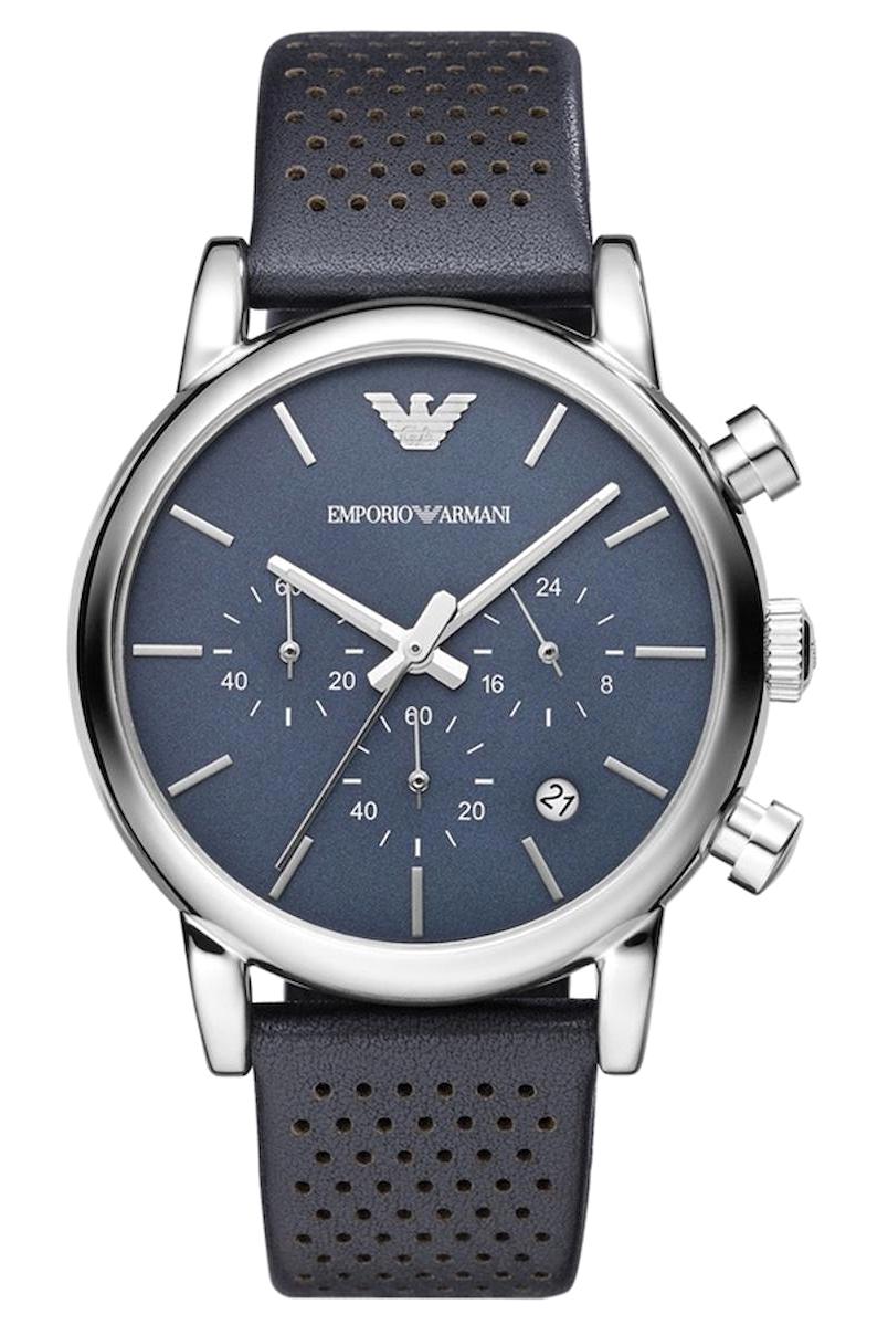 Emporio Armani AR1736 Takvimli 42 mm Lacivert Deri Kordon Analog Kol Saati