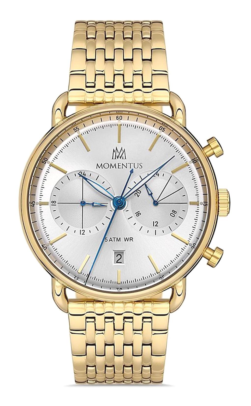 Momentus CC285G-02SG Takvimli 43 mm Altın Çelik Kordon Analog Erkek Kol Saati