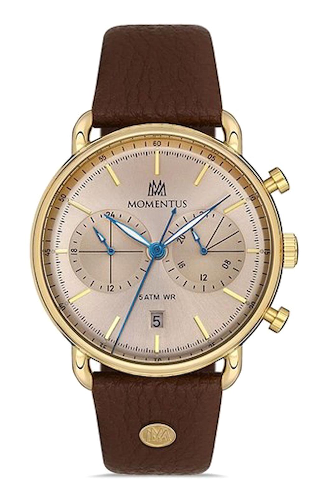 Momentus CC285G-08KG Takvimli 43 mm Kahverengi Deri Kordon Analog Erkek Kol Saati