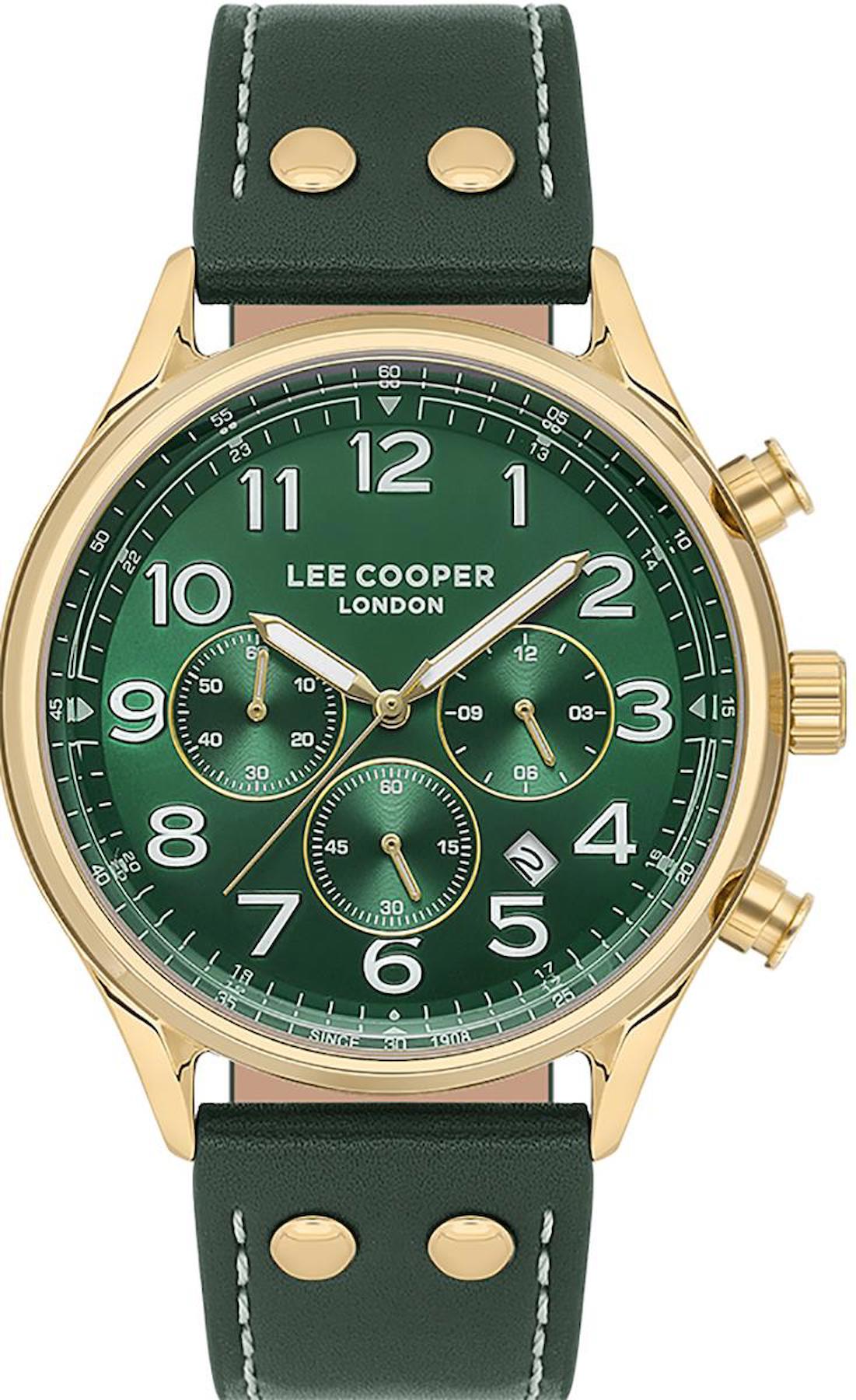 Lee Cooper LC07558.117 Takvimli 44 mm Yeşil Deri Kordon Analog Erkek Kol Saati