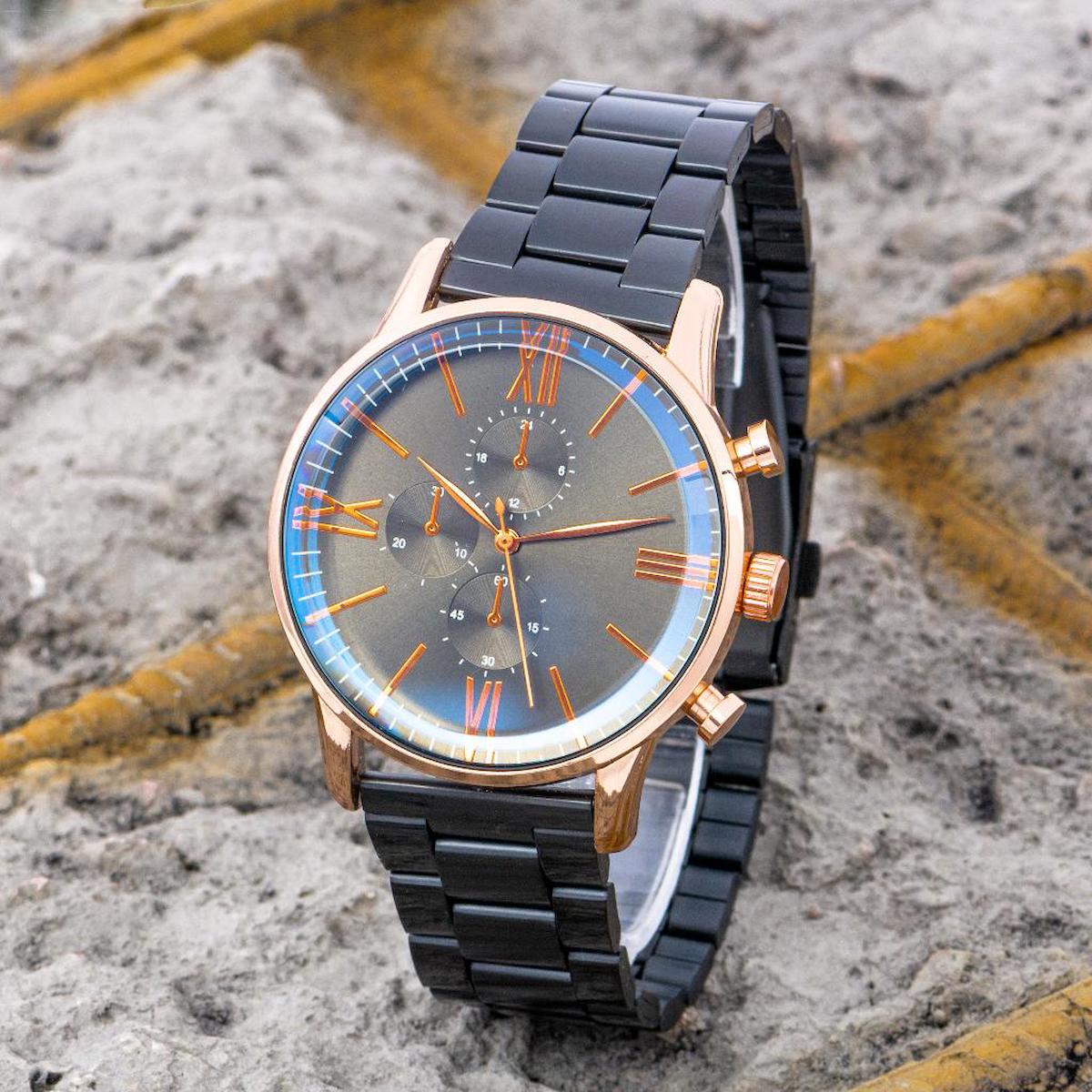 Saattino ST-304241 Takvimli 44 mm Siyah Çelik Kordon Analog Erkek Kol Saati