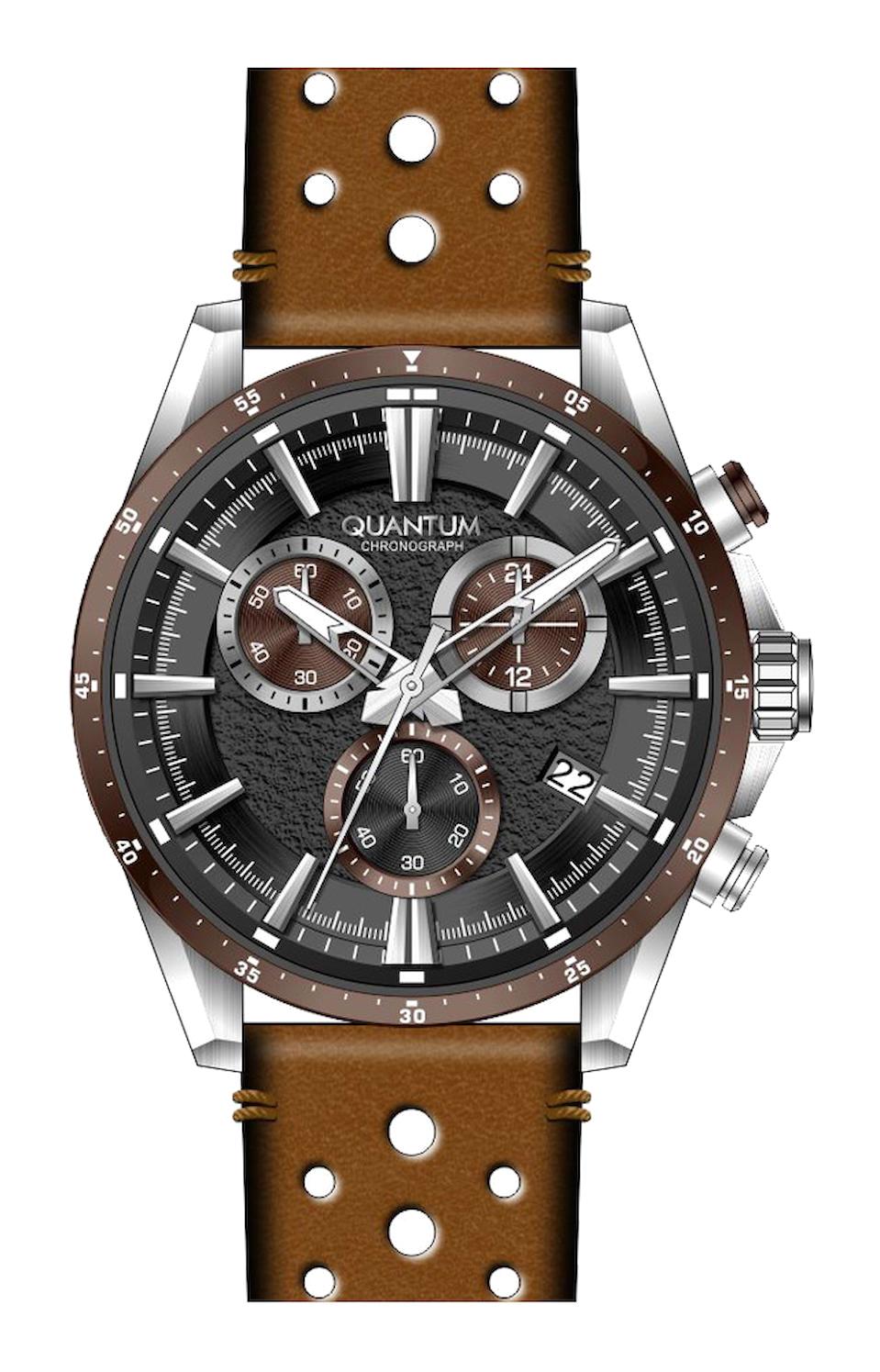 Quantum PWG1112.342 Takvimli 45 mm Kahverengi Deri Kordon Analog Erkek Kol Saati