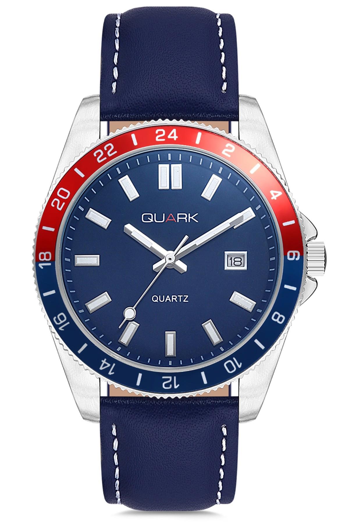 Quark QC-420L-2A2 40 mm Lacivert Deri Kordon Analog Erkek Kol Saati