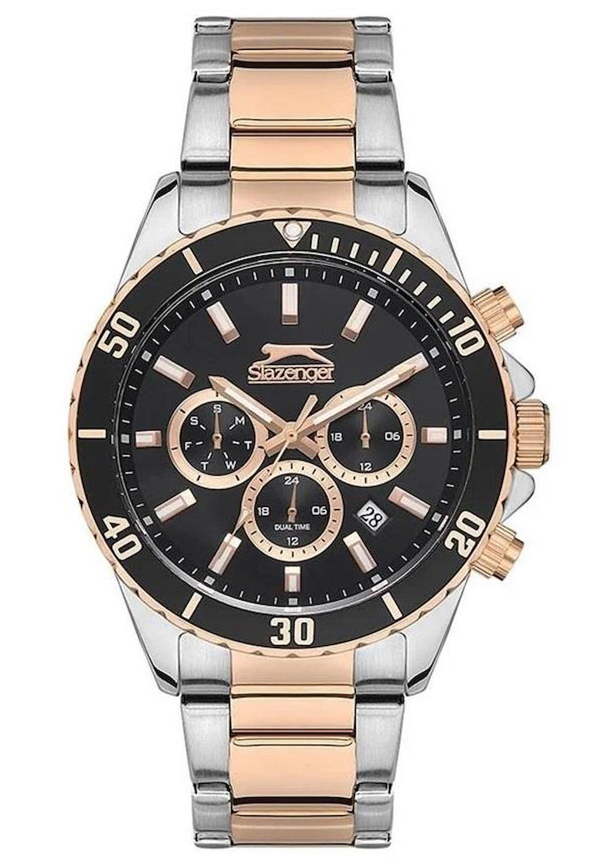 Slazenger SL.09.2091.2.05 Takvimli 44 mm Gri-Rose Gold Çelik Kordon Analog Erkek Kol Saati