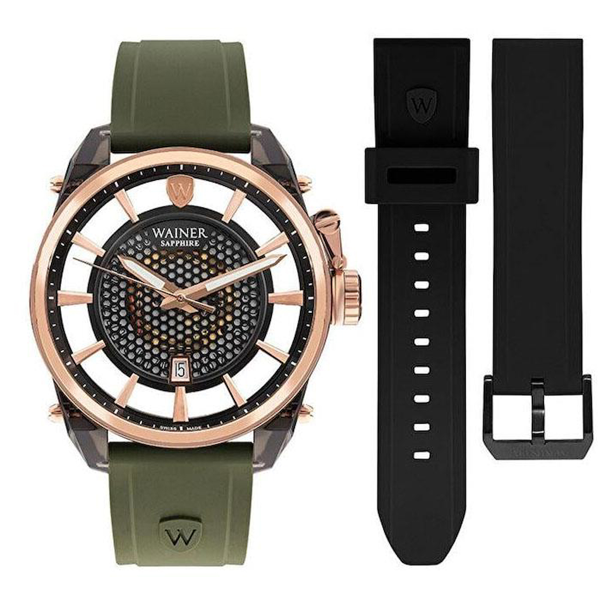 Wainer WA.11200-B Takvimli 46 mm Yeşil Silikon Kordon Analog Kol Saati