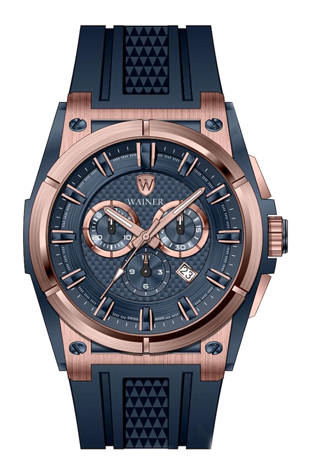 Wainer WA.16666-B.014 Pusulalı Takvimli 45 mm Lacivert Silikon Kordon Analog Erkek Kol Saati