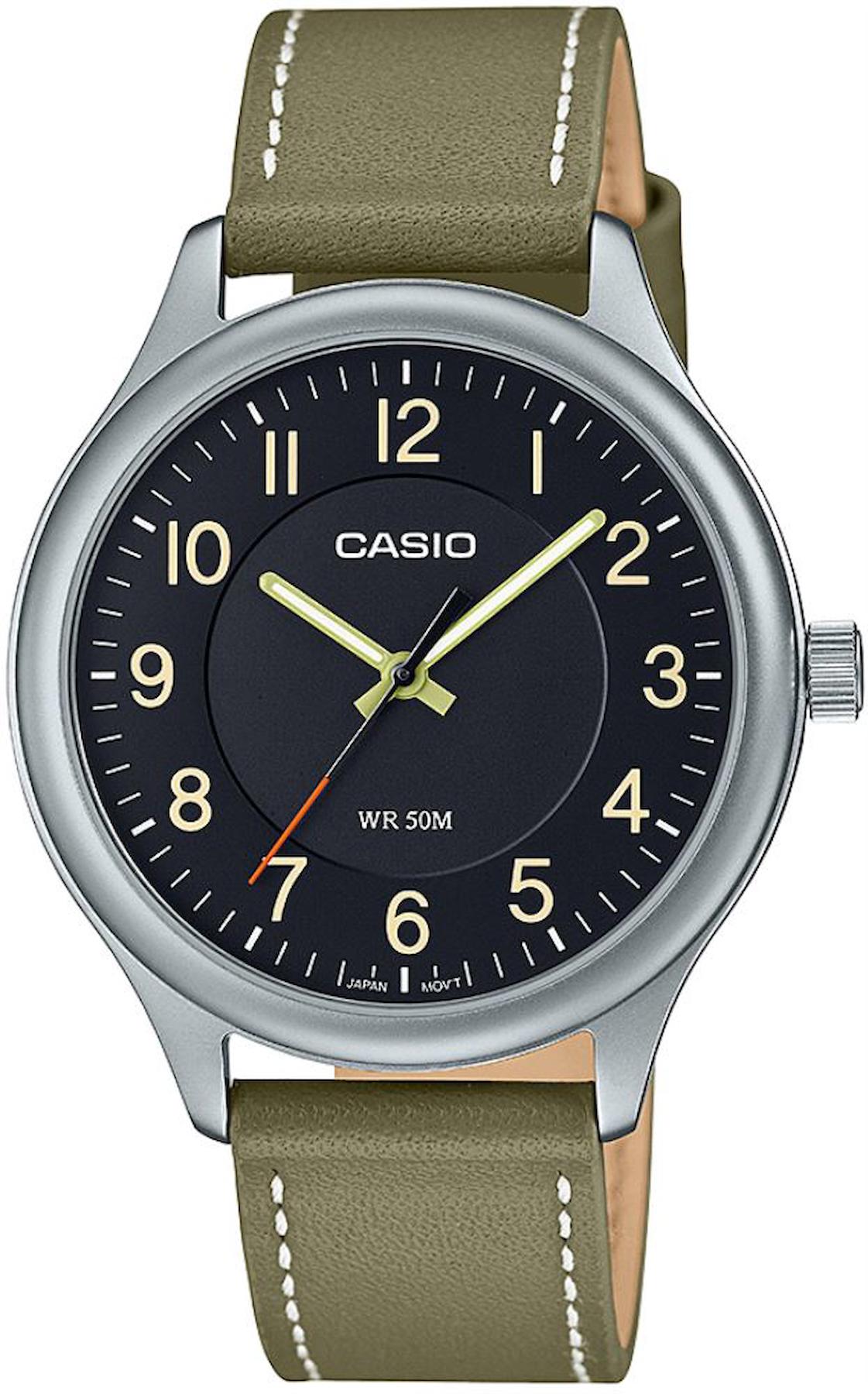 Casio MTP-B160L-1B2VDF 39 mm Yeşil Deri Kordon Analog Erkek Kol Saati
