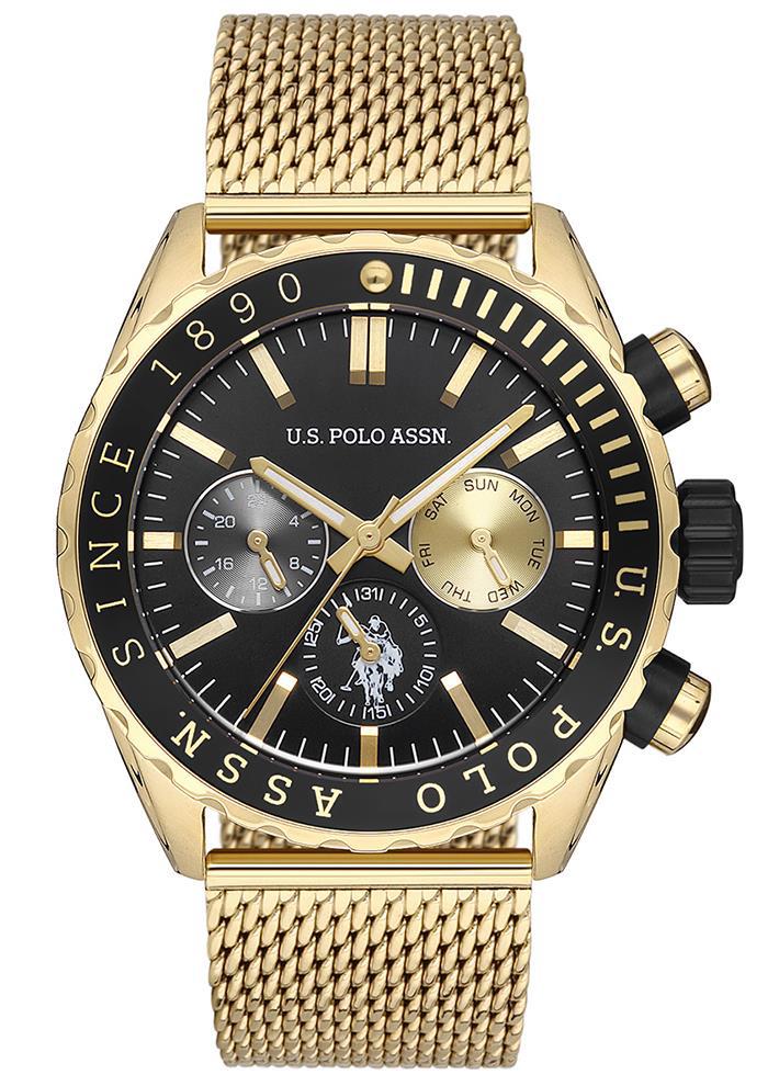 U.S. Polo Assn USPA1025-06 Takvimli 46 mm Altın Çelik Kordon Analog Erkek Kol Saati