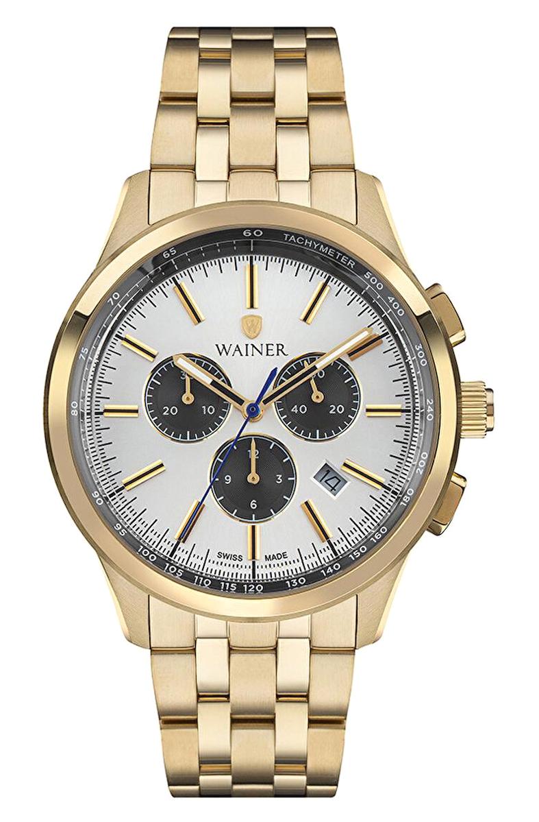 Wainer WA.12320-A Pusulalı Takvimli 43 mm Altın Çelik Kordon Analog Erkek Kol Saati