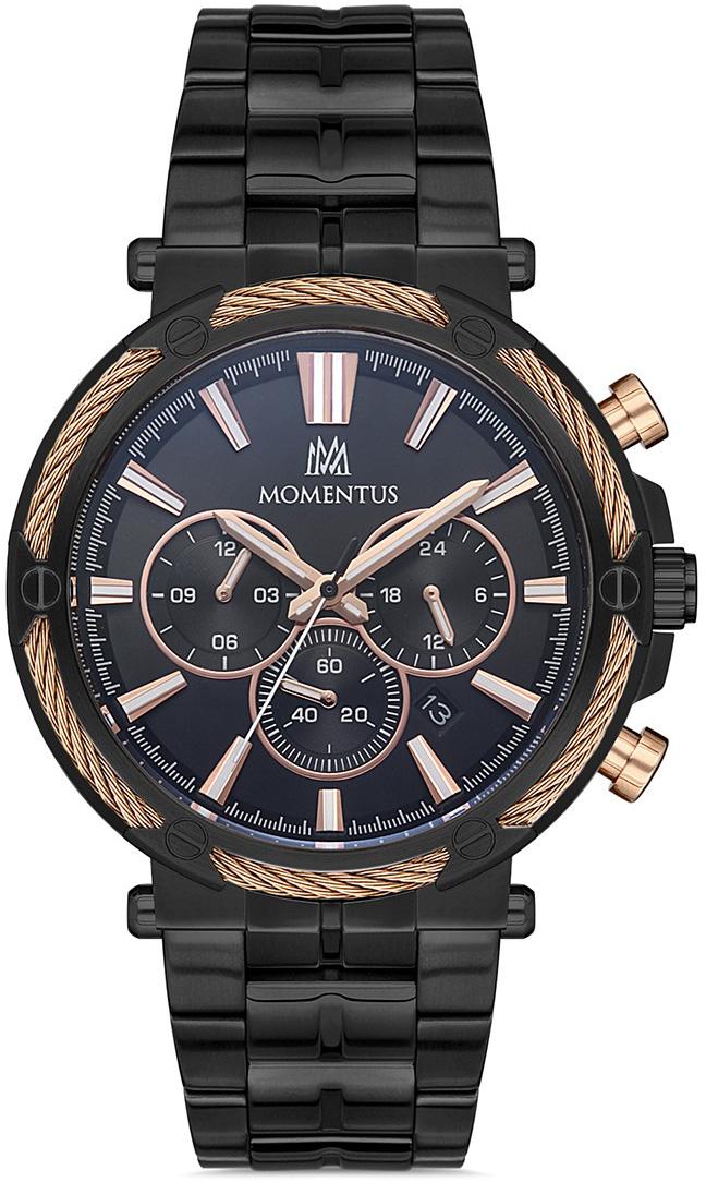 Momentus SM371B-04SR Takvimli 44 mm Siyah Çelik Kordon Analog Kol Saati