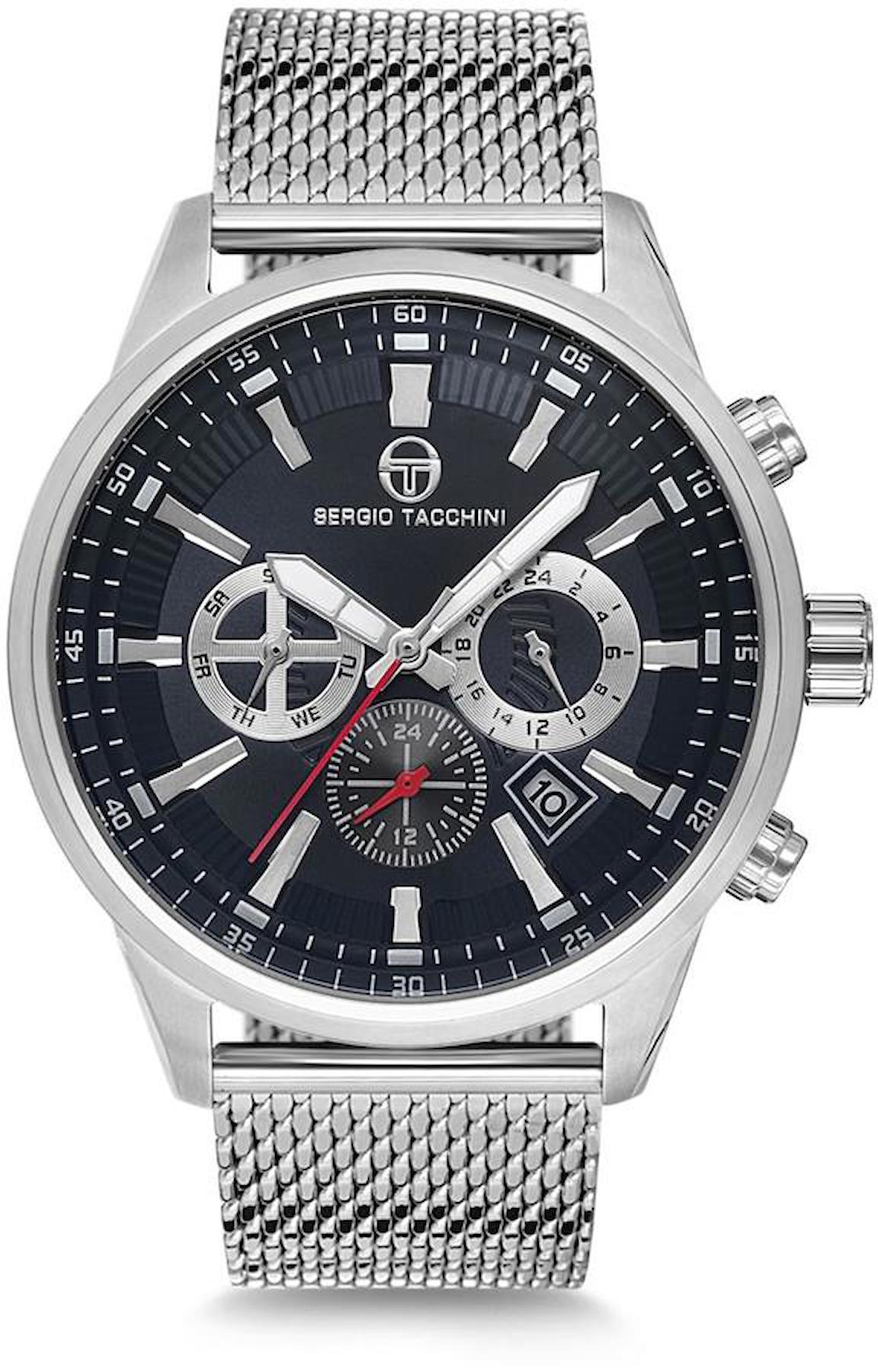 Sergio Tacchini ST.5.172.06 Takvimli 45 mm Gri Hasır Kordon Analog Erkek Kol Saati