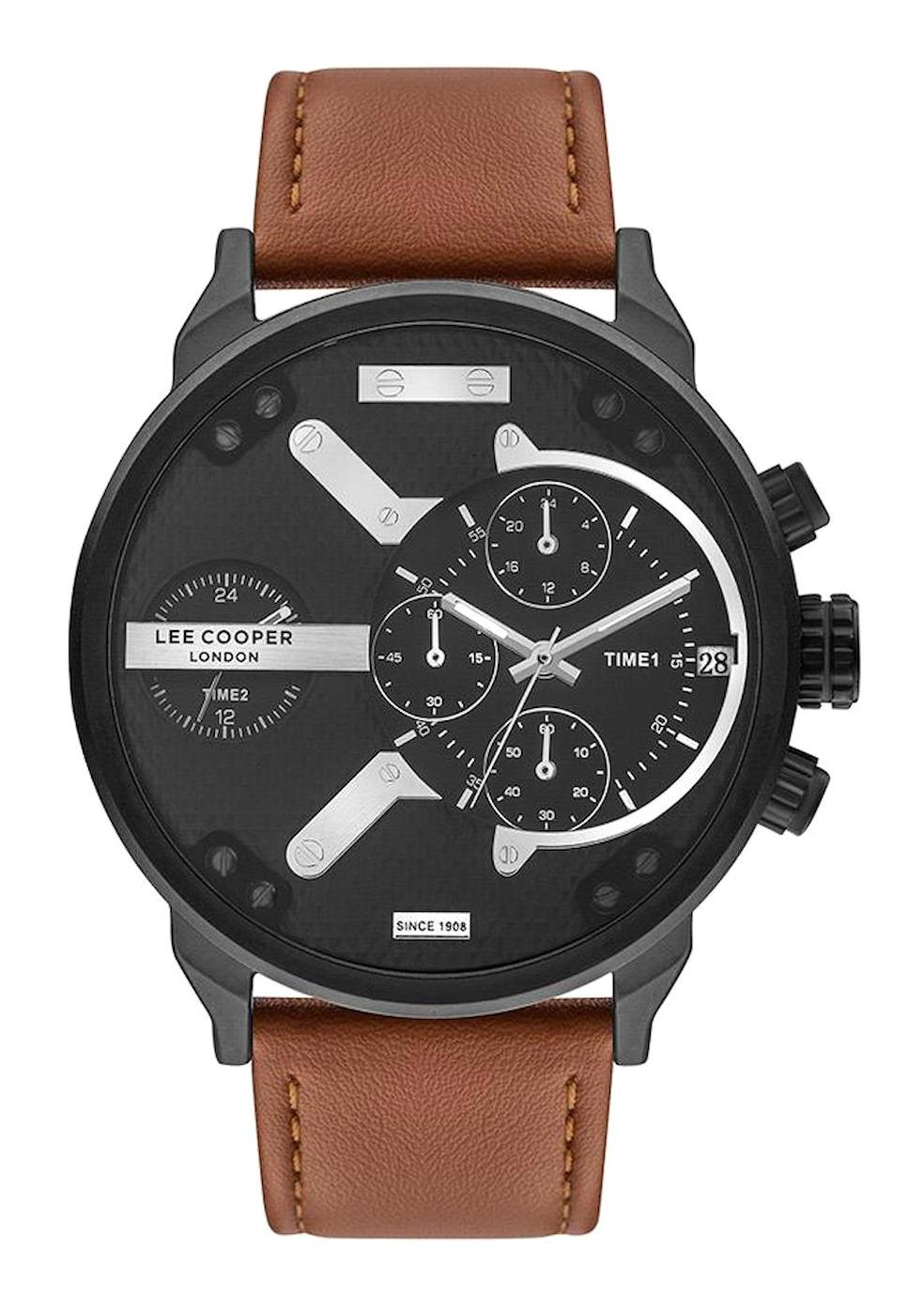 Lee Cooper LC07491.662 Takvimli 44 mm Kahverengi Deri Kordon Analog Erkek Kol Saati