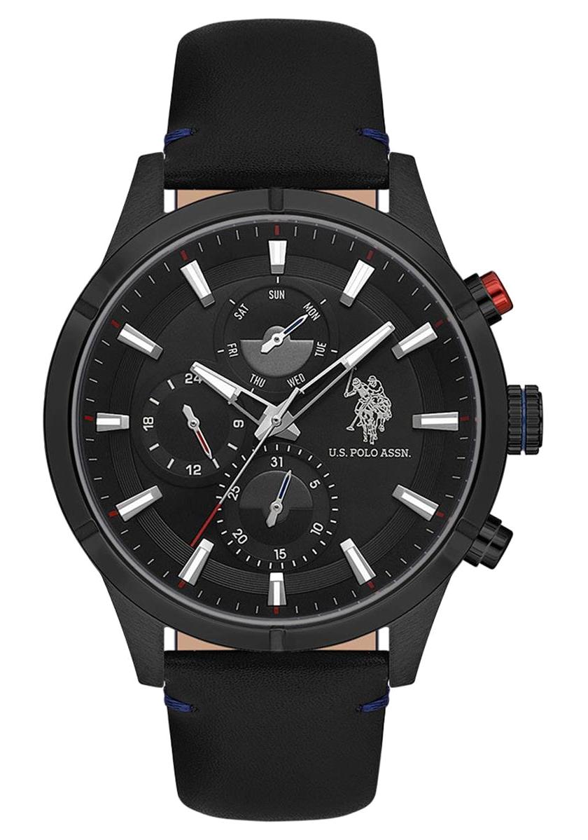 U.S. Polo Assn USPA1014B-08 Takvimli 46 mm Siyah Deri Kordon Analog Erkek Kol Saati
