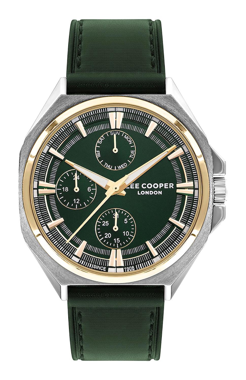 Lee Cooper LC07568.377 Takvimli 44 mm Yeşil Deri Kordon Analog Erkek Kol Saati