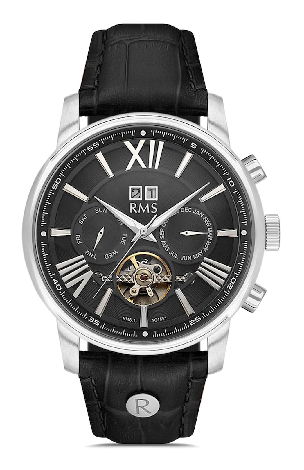Grand Romanson RMS.1.AG1551.02 Takvimli 46 mm Siyah Deri Kordon Analog Erkek Kol Saati