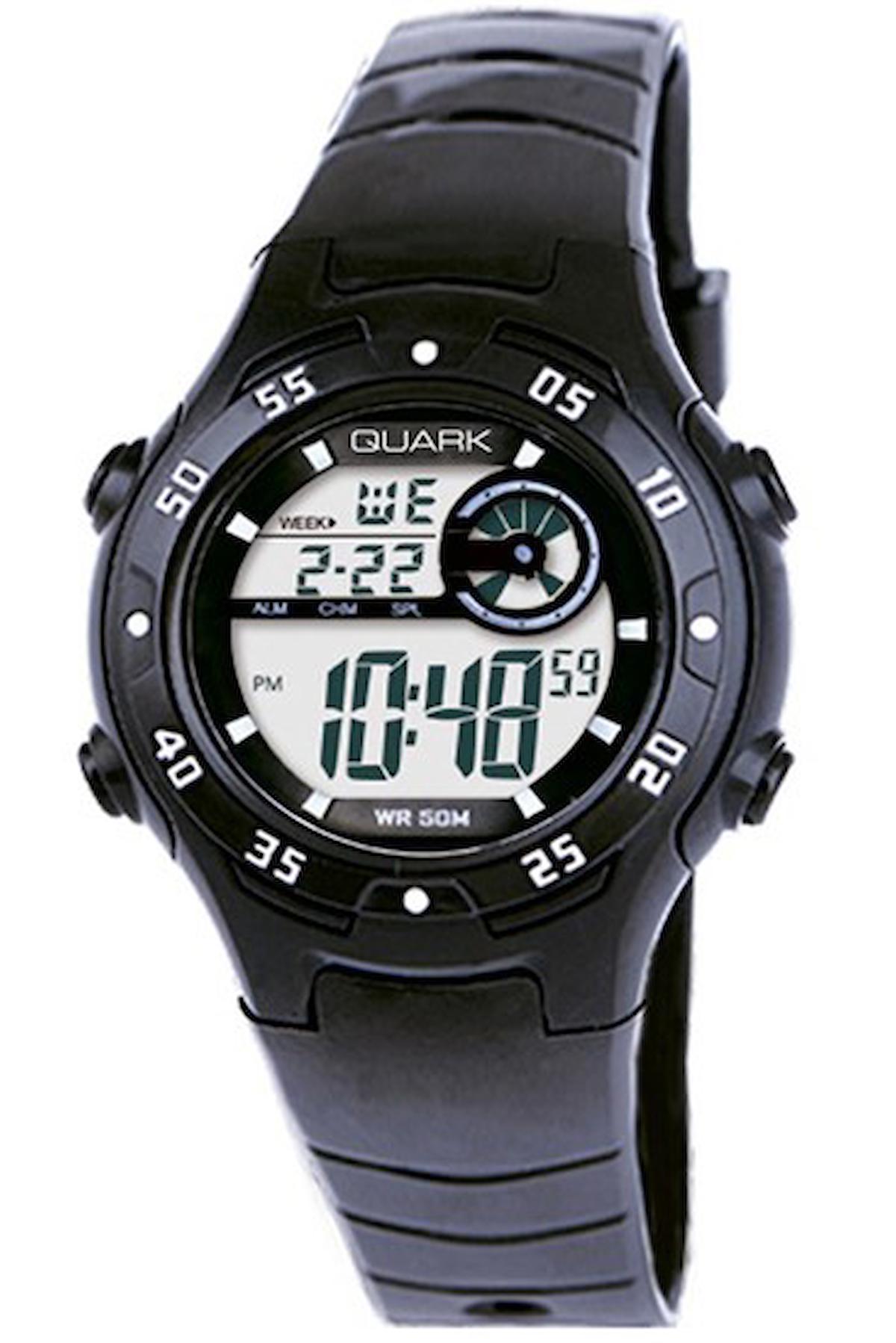 Quark QU-201L-1 Takvimli 42 mm Siyah Silikon Kordon Dijital Erkek Kol Saati