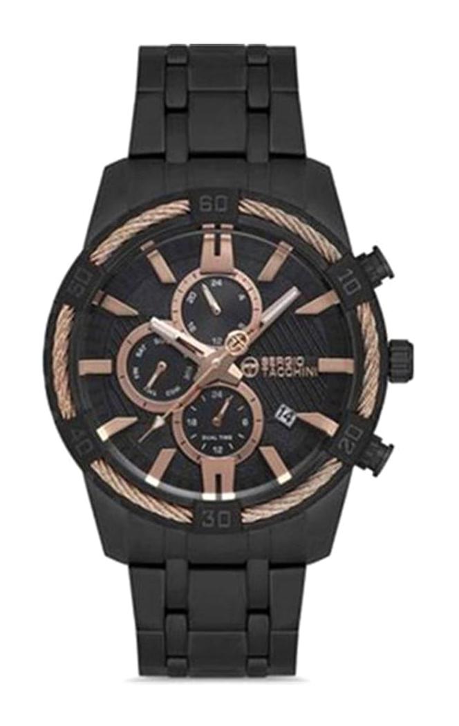 Sergio Tacchini ST.1.10098.5 Takvimli 44 mm Siyah Çelik Kordon Analog Erkek Kol Saati