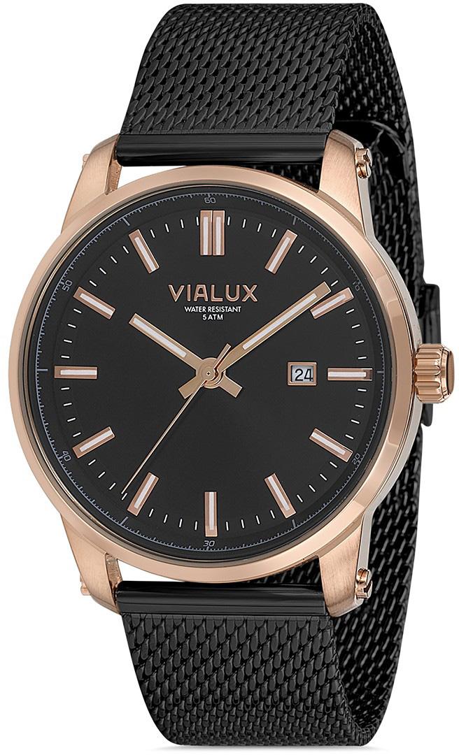 Vialux AS526R-04SR Takvimli 42.5 mm Siyah Çelik Kordon Analog Kol Saati