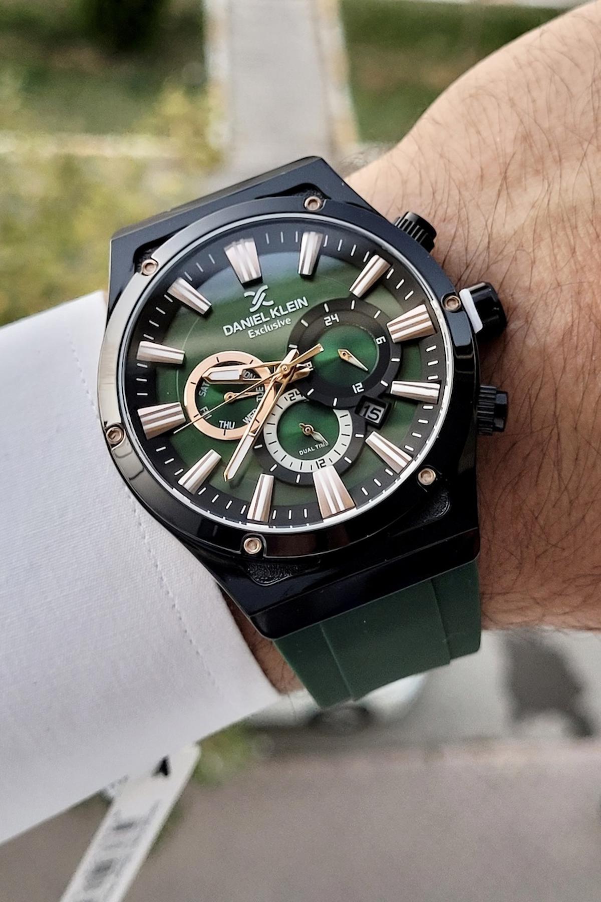 Daniel Klein DKISTE622 Takvimli 42 mm Yeşil Silikon Kordon Analog Erkek Kol Saati