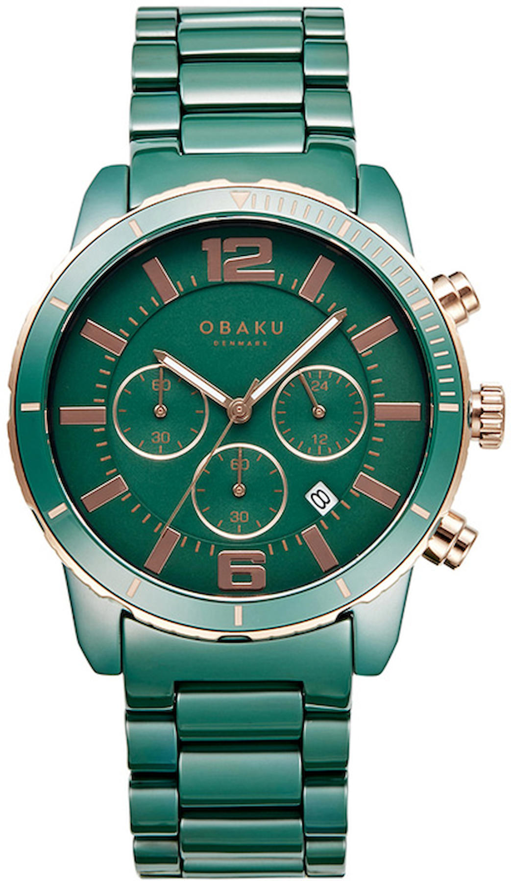 Obaku Denmark V278GCEECE Takvimli 43 mm Yeşil Çelik Kordon Analog Kol Saati