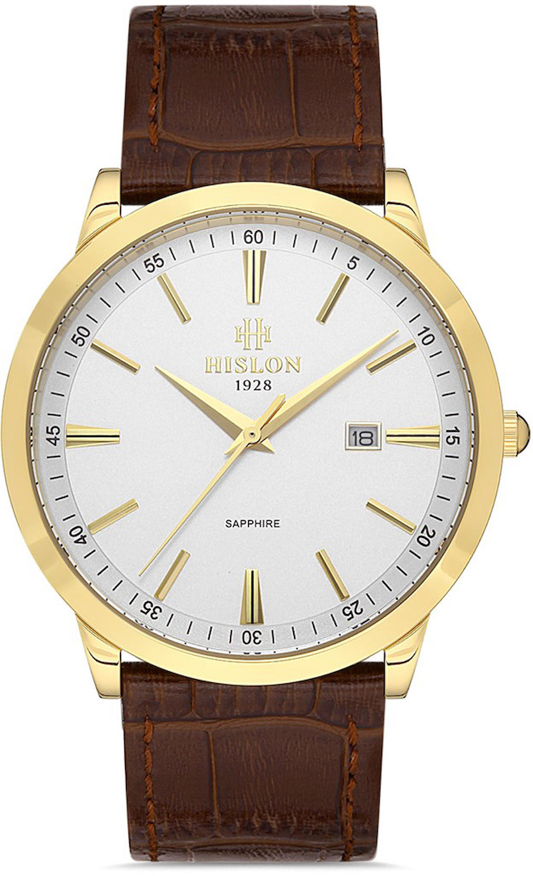 Hislon CL125G-03KG Takvimli 42 mm Kahverengi Deri Kordon Analog Kol Saati
