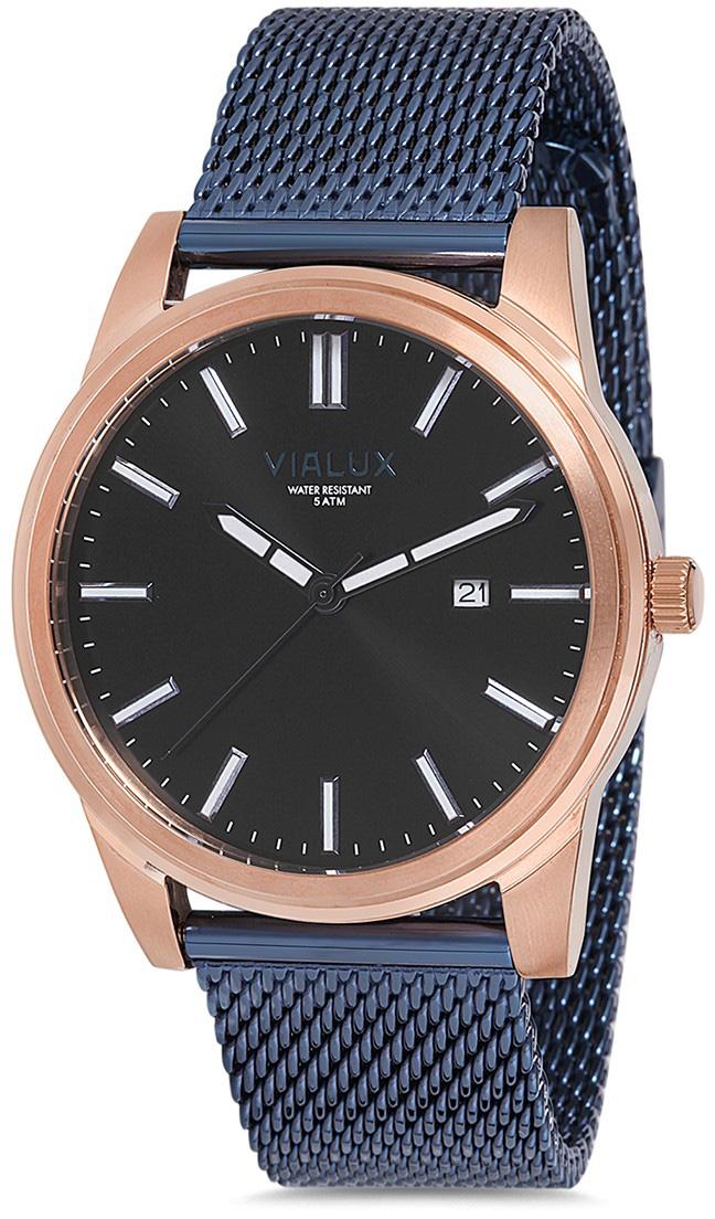 Vialux AS534R-04SN Takvimli 42 mm Lacivert Çelik Kordon Analog Kol Saati