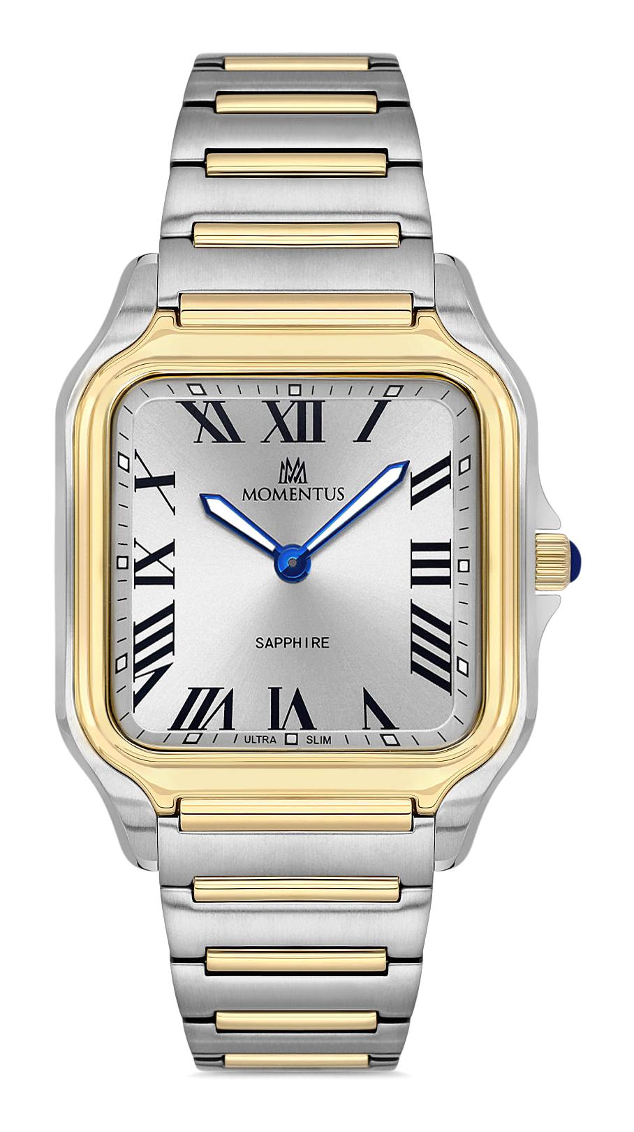 Momentus EM348T-02SG Takvimli 38 mm Altın-Çelik Kordon Analog Erkek Kol Saati