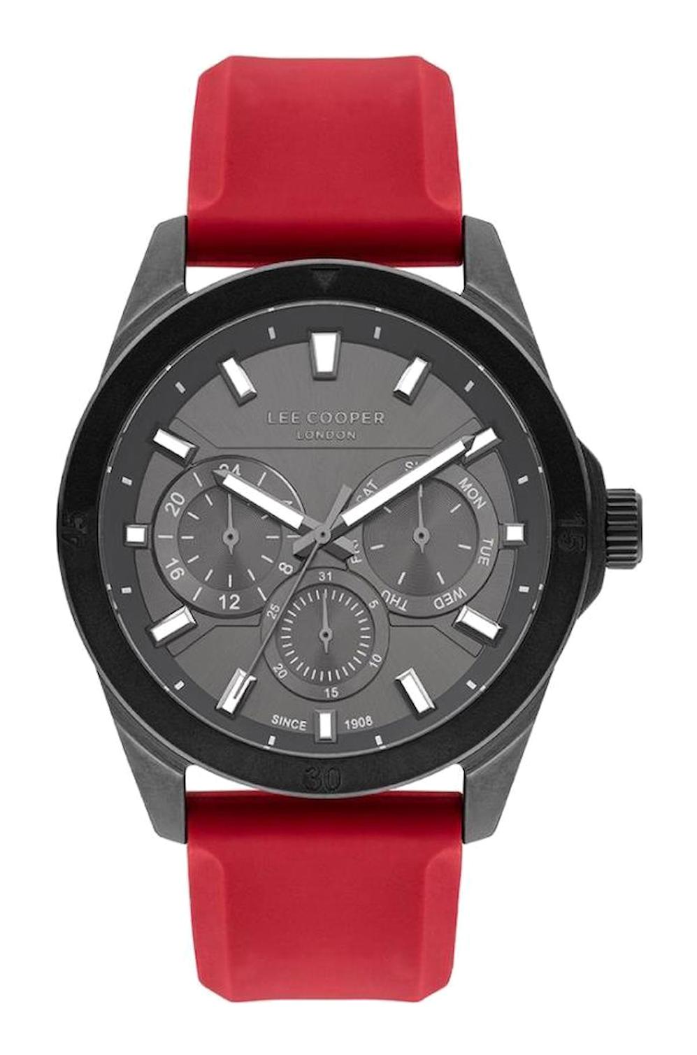Lee Cooper LC07626.668 Takvimli Kırmızı Silikon Kordon Analog Erkek Kol Saati